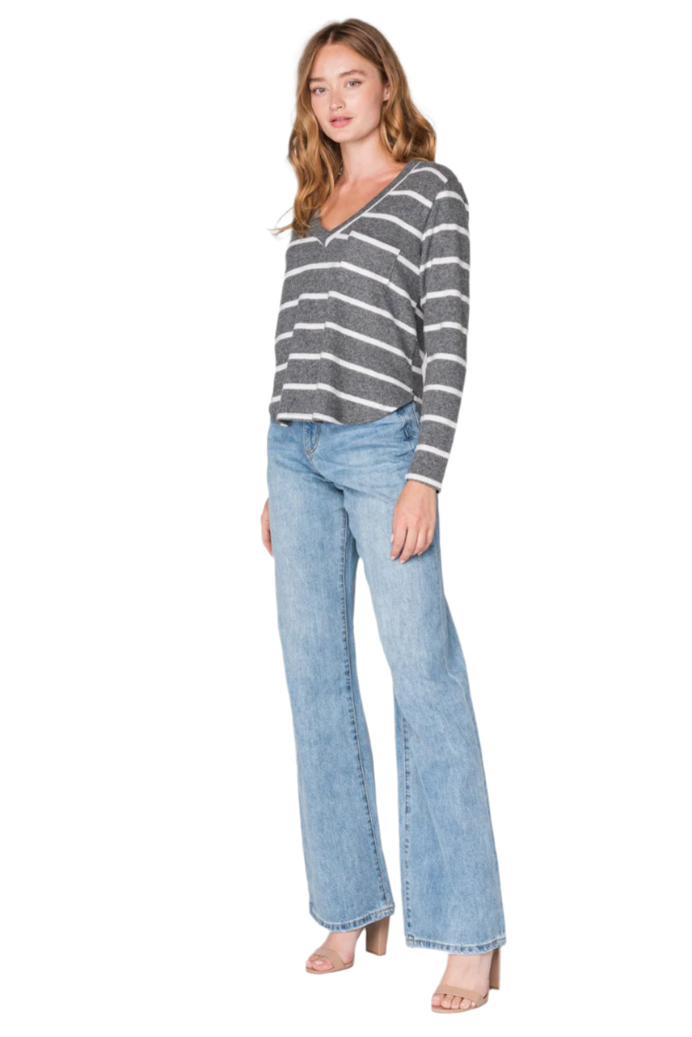 Bria Long Sleeve Striped Fleece Top