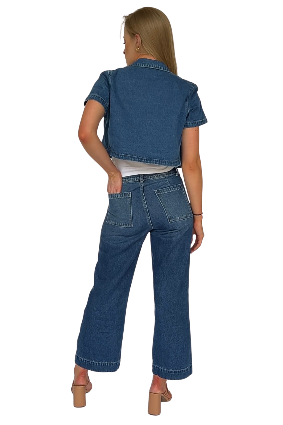 Amora Denim Top and Ankle Wide Leg Pant Set