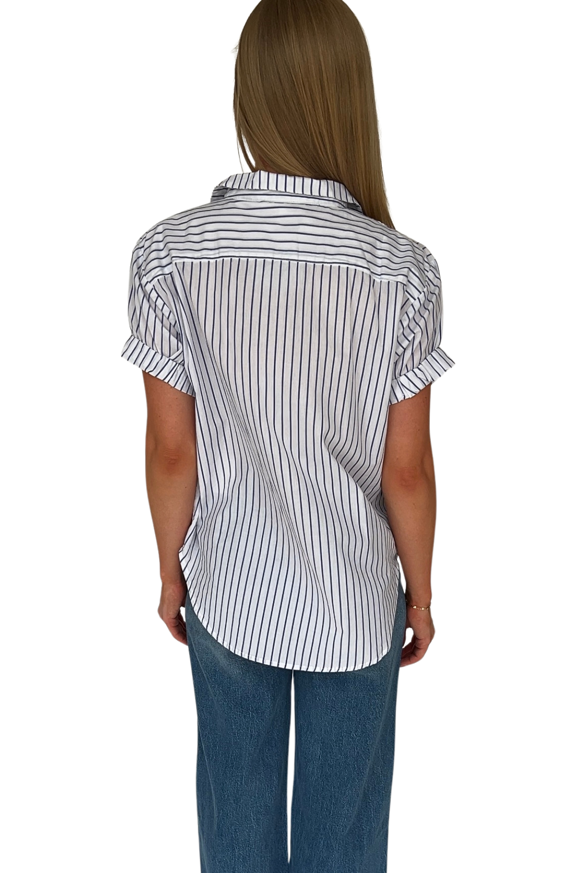 Jane Striped Short Sleeve Button Down Top