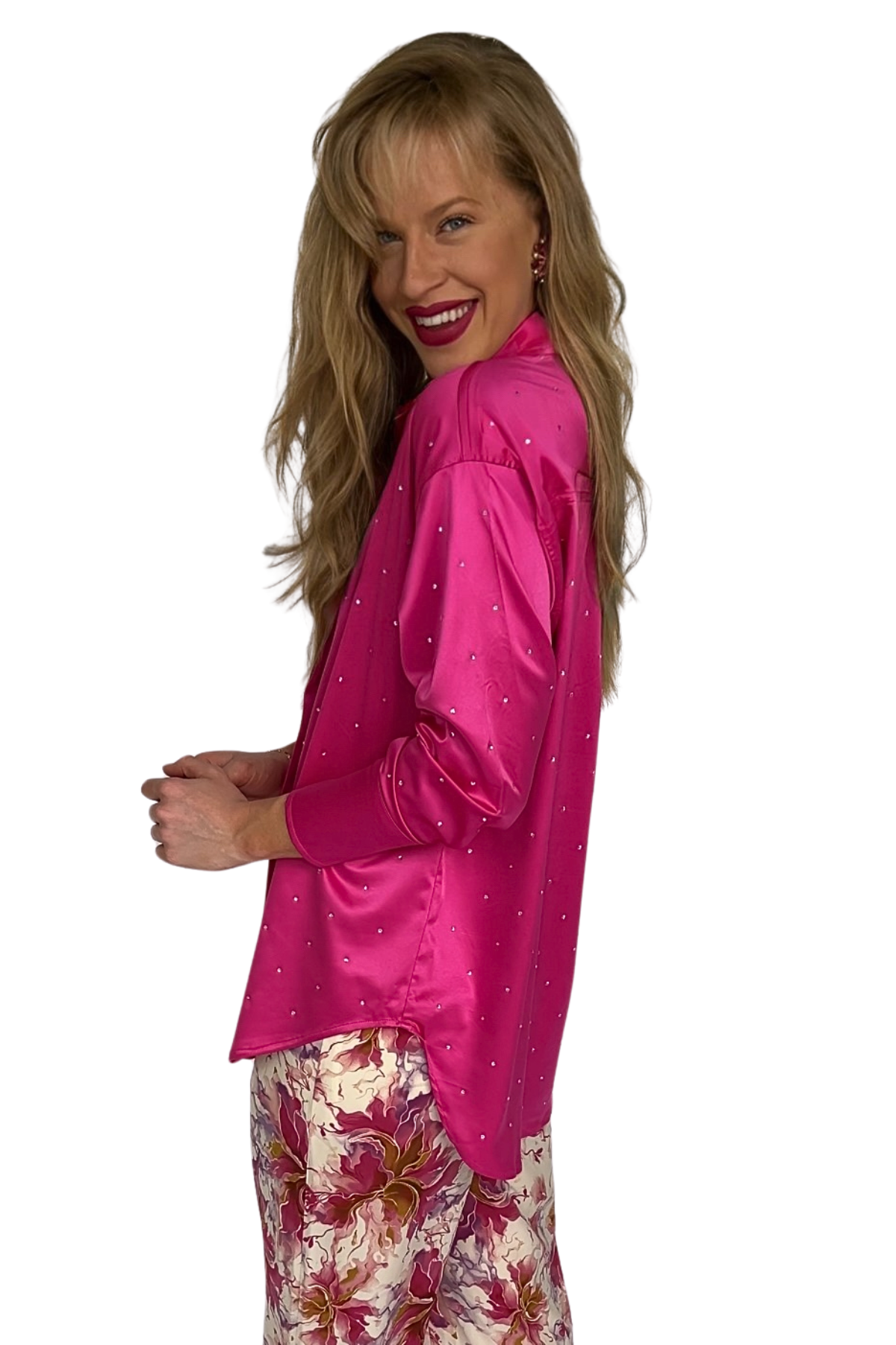 Aurora Satin Woven Rhinestone Sparkle Shirt