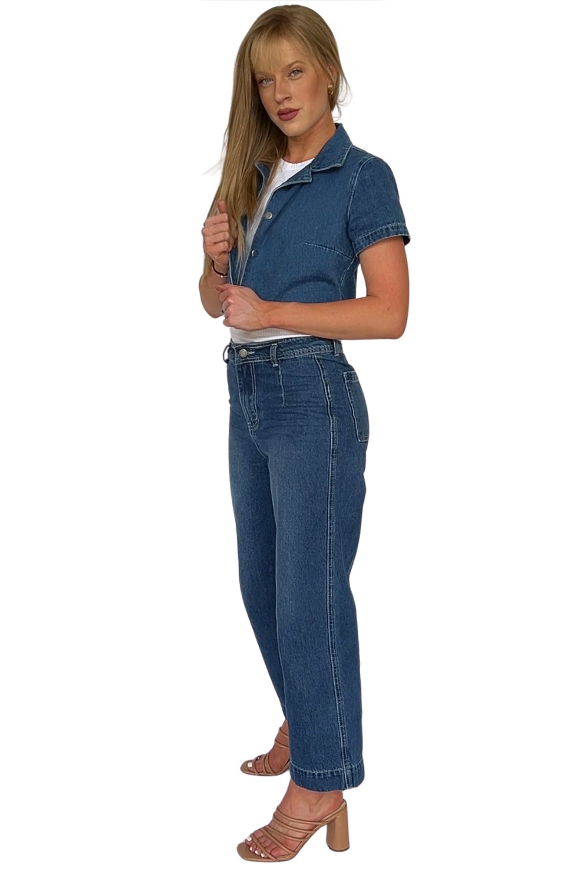 Amora Denim Top and Ankle Wide Leg Pant Set