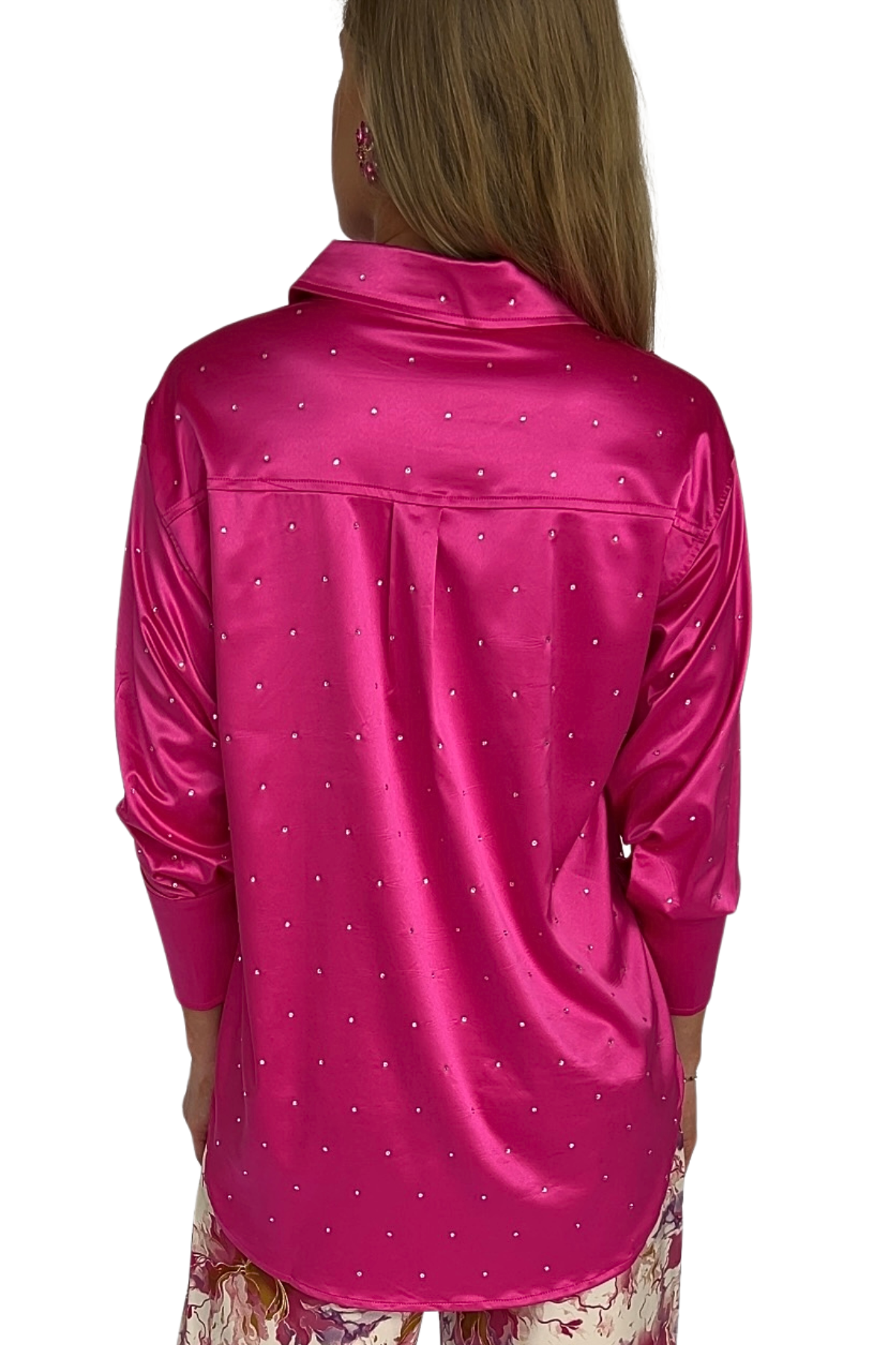 Aurora Satin Woven Rhinestone Sparkle Shirt