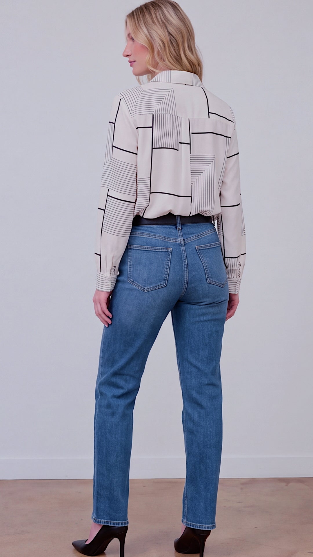 Celine Geometric Print Button Down Blouse