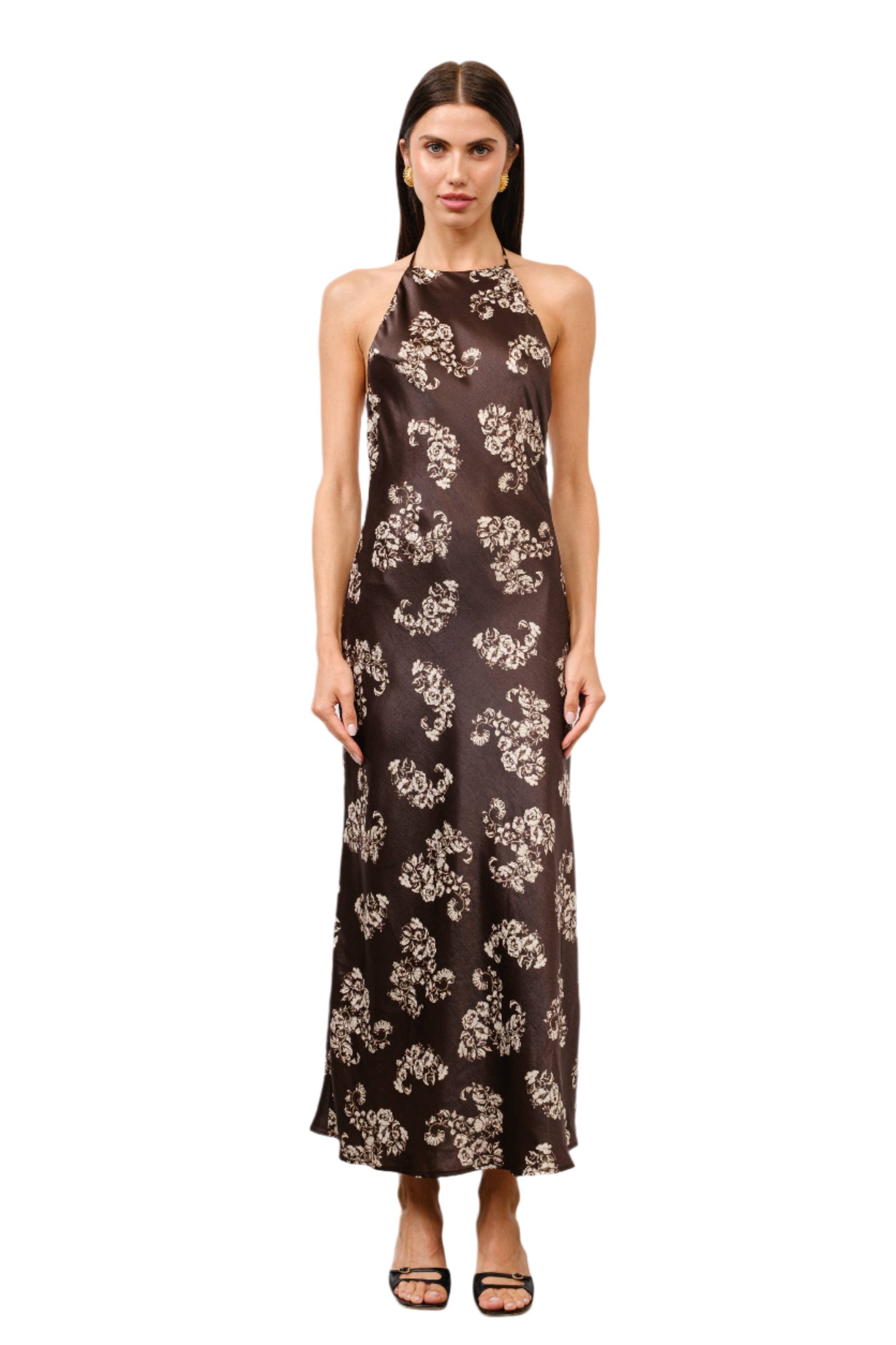 Kimora Bias-Cut Halter Maxi Dress